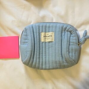 Sézane Quilted Blue Cosmetic Bag